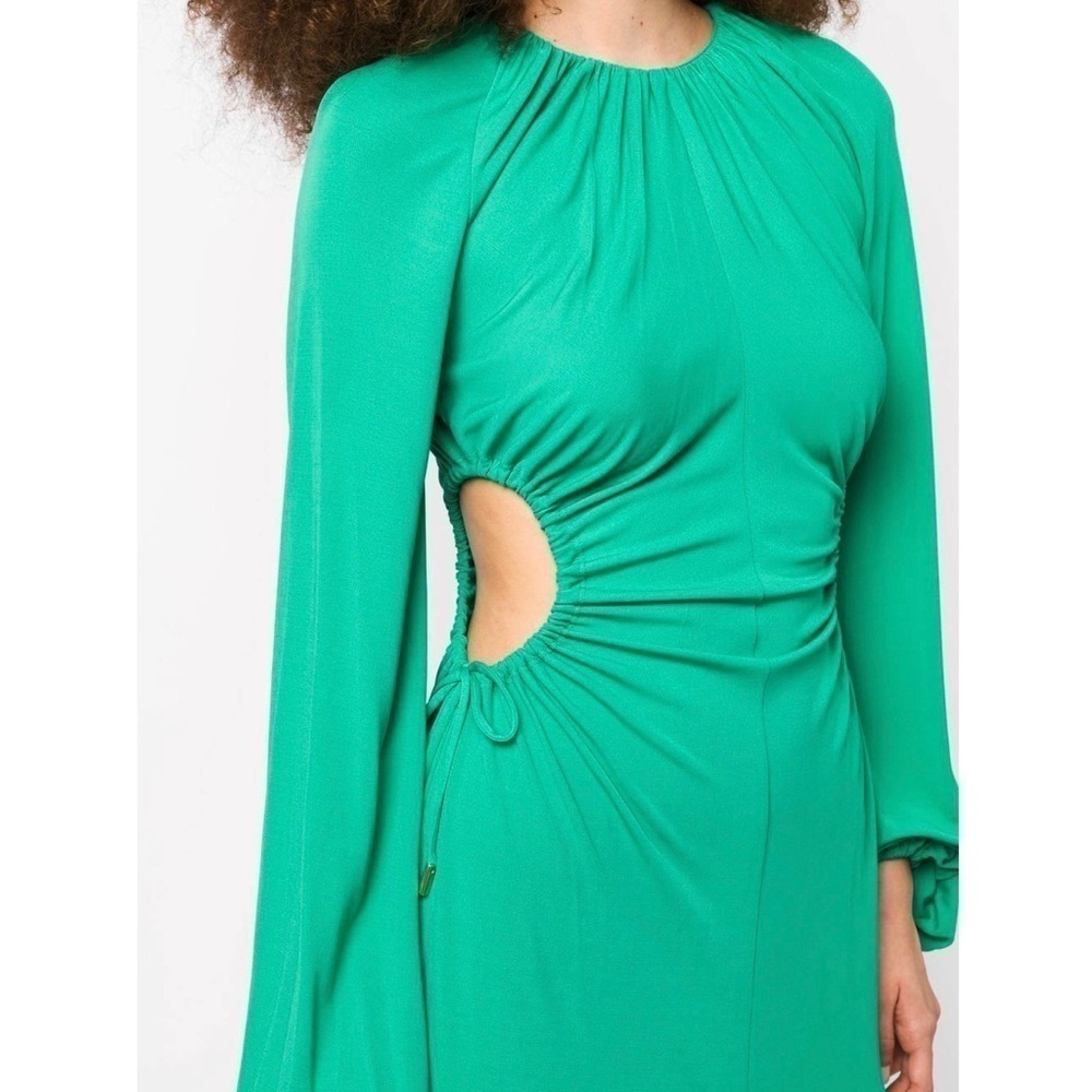 REBECCA VALLANCE 70s Ruched Tie Waist Cutout Long Bell Sleeve Disco Midi Dress 8 - Picture 8 of 15